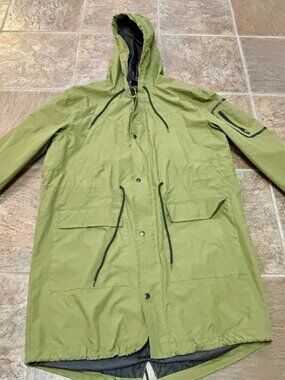 ~~MSX BY MICHAEL STRAHAN MENS L COAT OLIVE POLYESTER COAT HOOD RAIN/WIND..EUC!!!